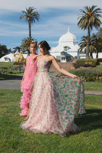 Strapless Chiffon Gown With Ruffle Detail - Pink