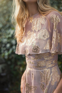 Cape A Line Floral Chiffon Gown - Lilac