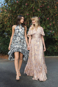 Cape A Line Floral Chiffon Gown - Lilac