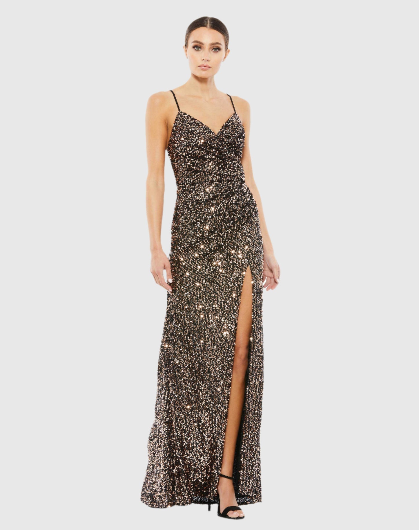 Mac Duggal #55700 Sequined Gather Waist Gown Bronze