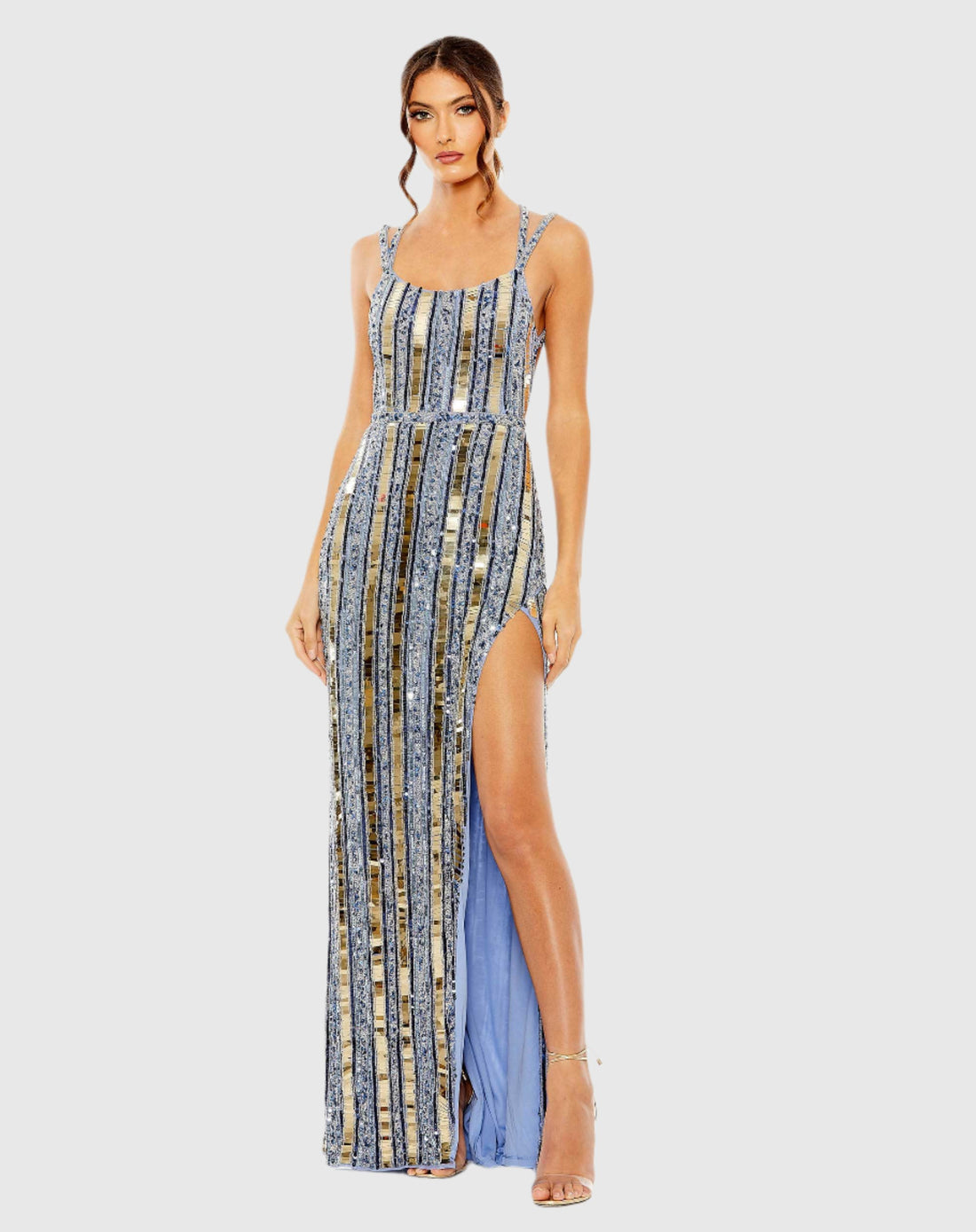 Mac Duggal #93981 Halter neck embellished detailed back gown, Indigo