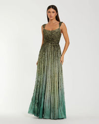 Mac Duggal Green Sleeveless Sequin A Line Ombre Gown #6205