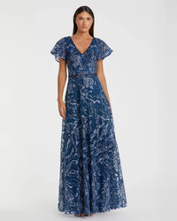 Mac Duggal Navy Embellished Illusion Butterfly Sleeve A-Line Gown #20301 Navy