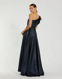 One shoulder metallic ballgown - Antique Bronze