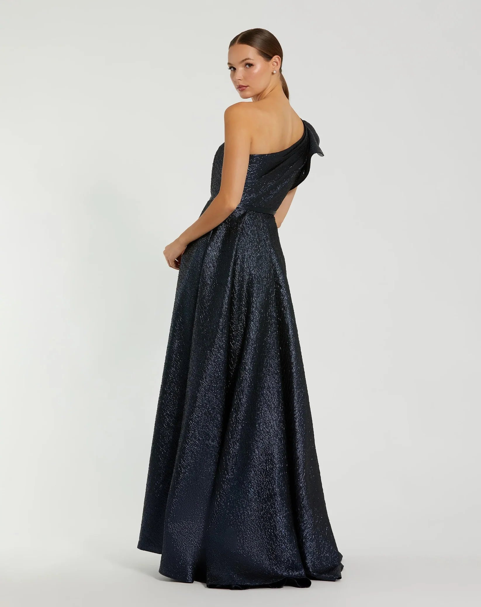 One shoulder metallic ballgown - Antique Bronze