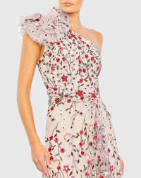 Embellished One Shoulder A Line Floral Gown - Rose