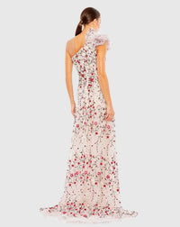 Embellished One Shoulder A Line Floral Gown - Rose