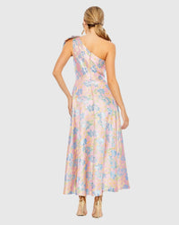 One Shoulder Embroidered Floral Gown - Pink