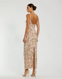 Sleeveless Hand Beaded Floral Midi Dress - Olive