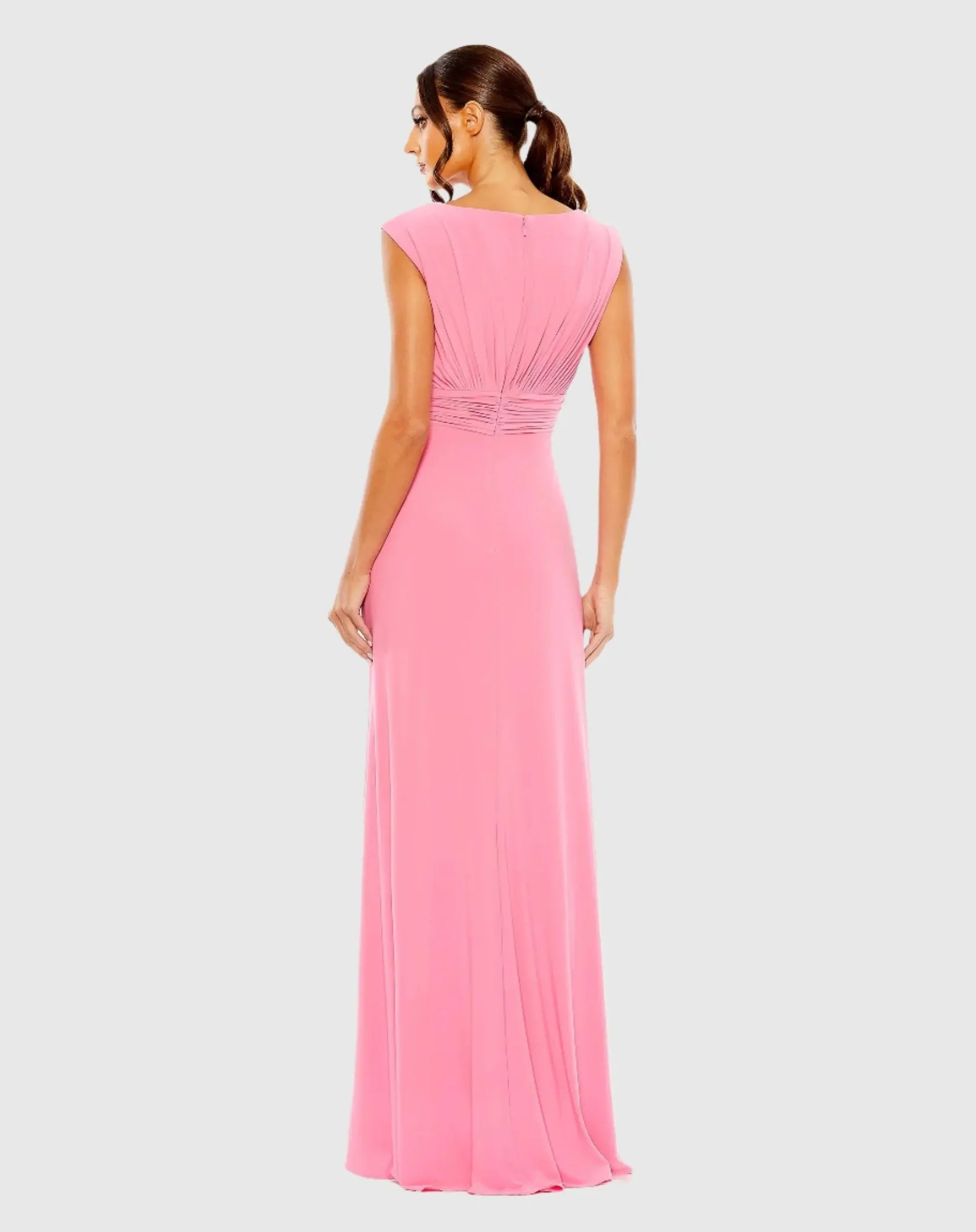 Sleeveless Side Ruched Slit Gown - Candy Pink