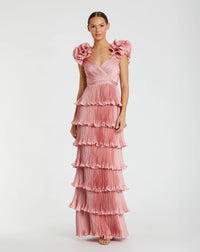Mac Duggal Pink Pleated Charmeuse Tiered Gown With Ruffle Straps Rose #49983