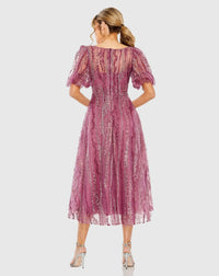 High Neck Embellished A Line Dress - Berry