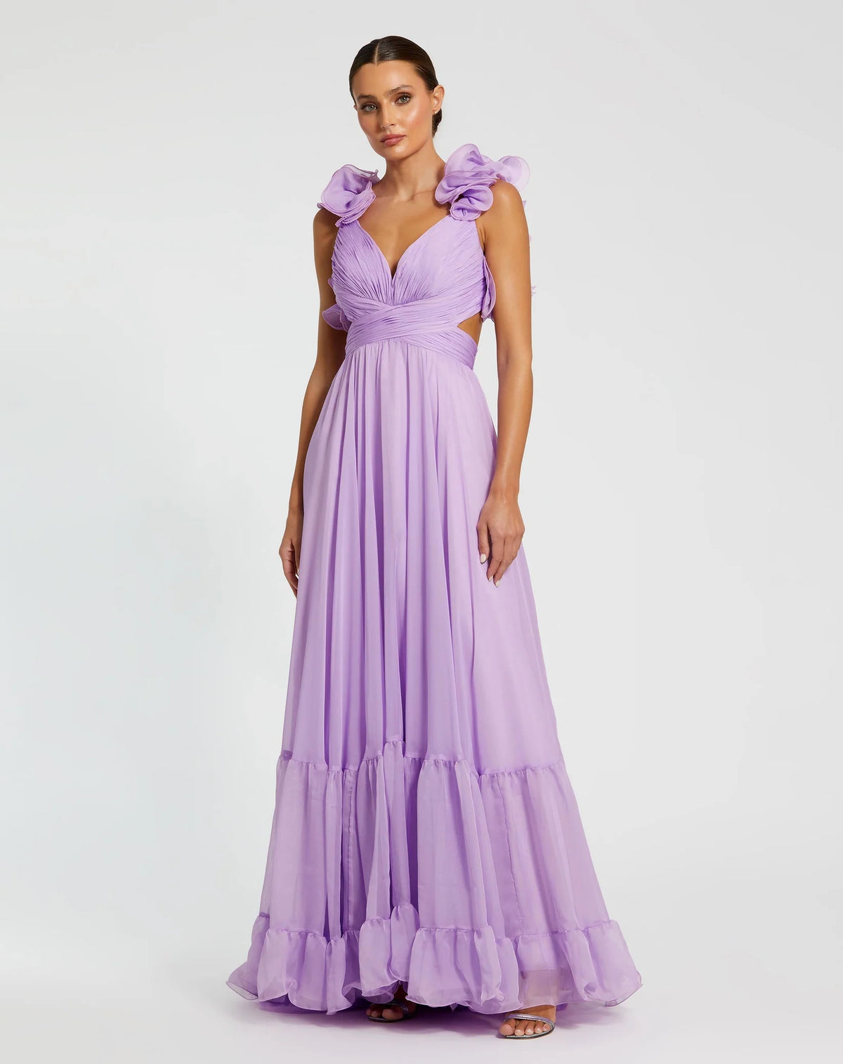 Mac Duggal #67911 Ruffle tiered floral cut-out chiffon gown - Lilac #67911