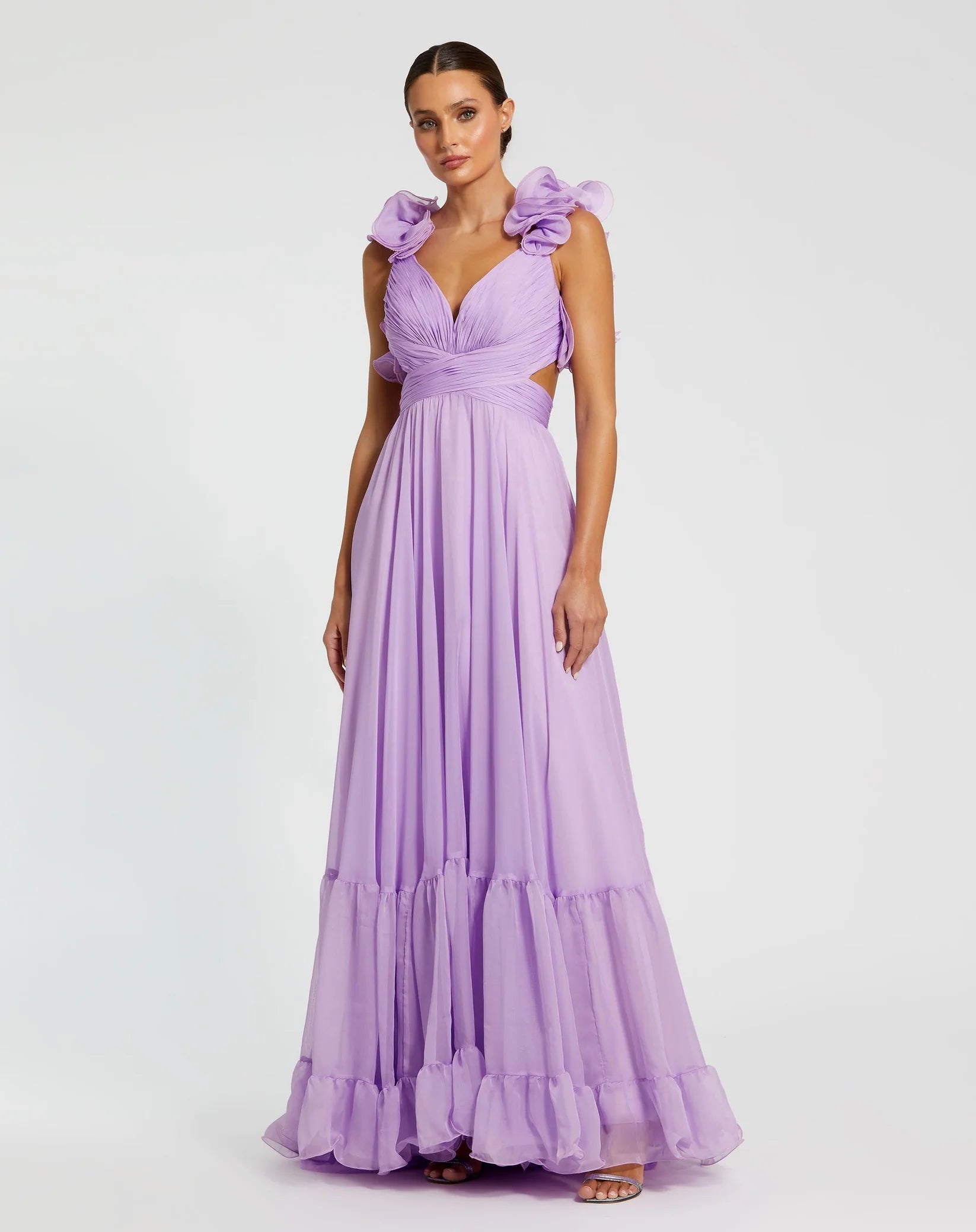 Mac Duggal #67911 Ruffle tiered floral cut-out chiffon gown - Lilac #67911