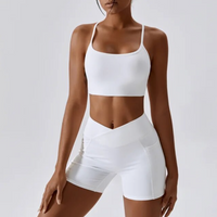 White V Front Shorts & Backless Strappy Cropped Seamless Gym Set