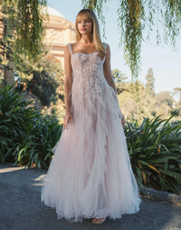 Mac Dugga Pink Bustier Tulle Ballgown With Ruffle Skirt Porcelain #21095 | Shop Bridesmaids Dresses | 10% Off Your First Order | Shaide - Free US Shipping! Shop Women's Evening Dresses Online