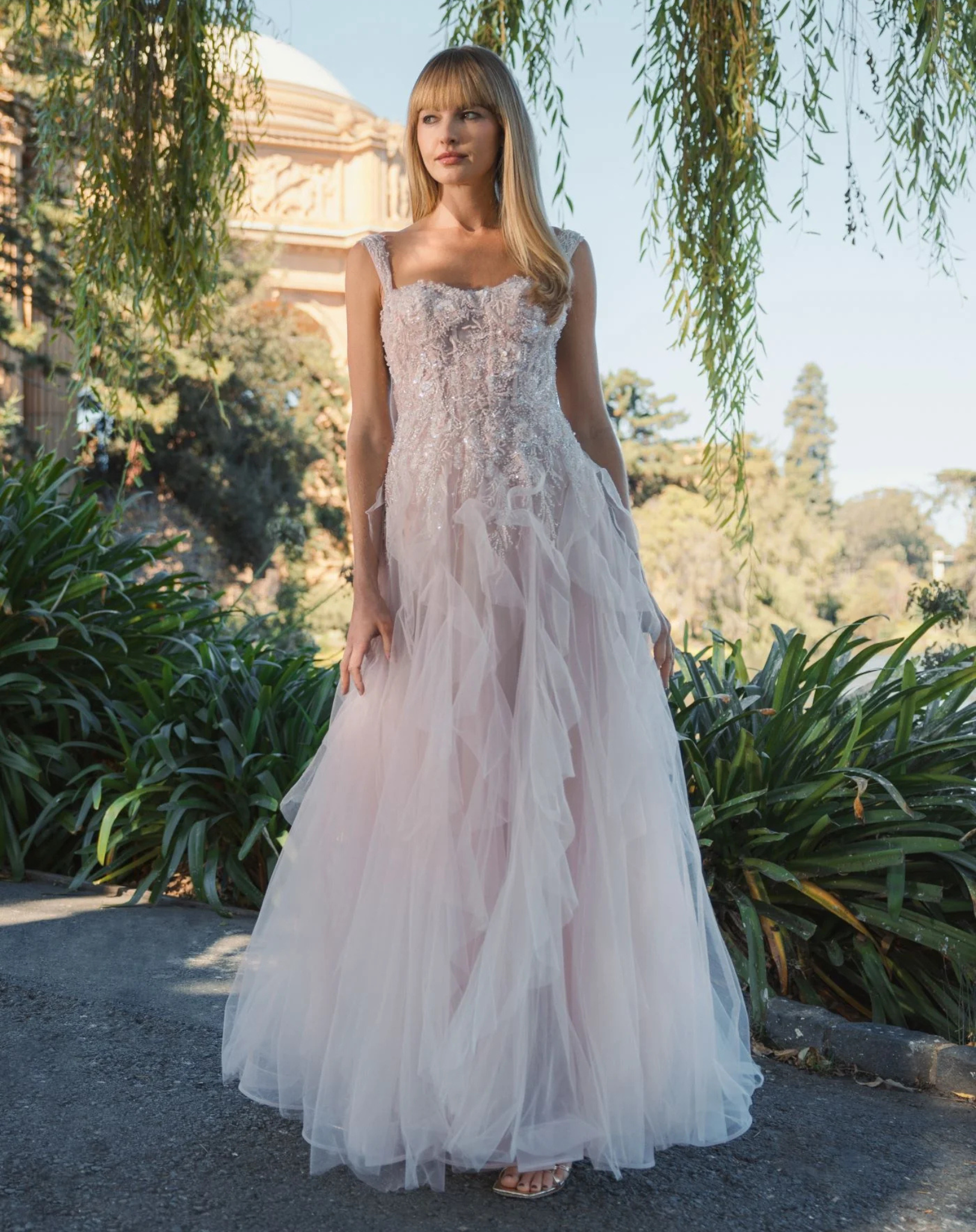 Mac Dugga Pink Bustier Tulle Ballgown With Ruffle Skirt Porcelain #21095 | Shop Bridesmaids Dresses | 10% Off Your First Order | Shaide - Free US Shipping! Shop Women's Evening Dresses Online