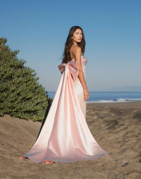 Mac Duggal, Pink Strapless Embellished Gown With Back Bow Detail #37011 Blush Pink