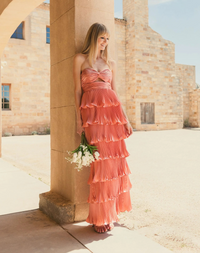 Mac Duggal Green Pleated Charmeuse Strapless Tiered Ruffle Gown #49981 Terra Cotta Orange