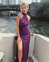 Mac Duggal Open Back High Neck Side Ruched Gown #11642 Plum purple