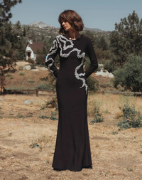 Jersey Evening Gown with Beaded Swirl Detail - Black