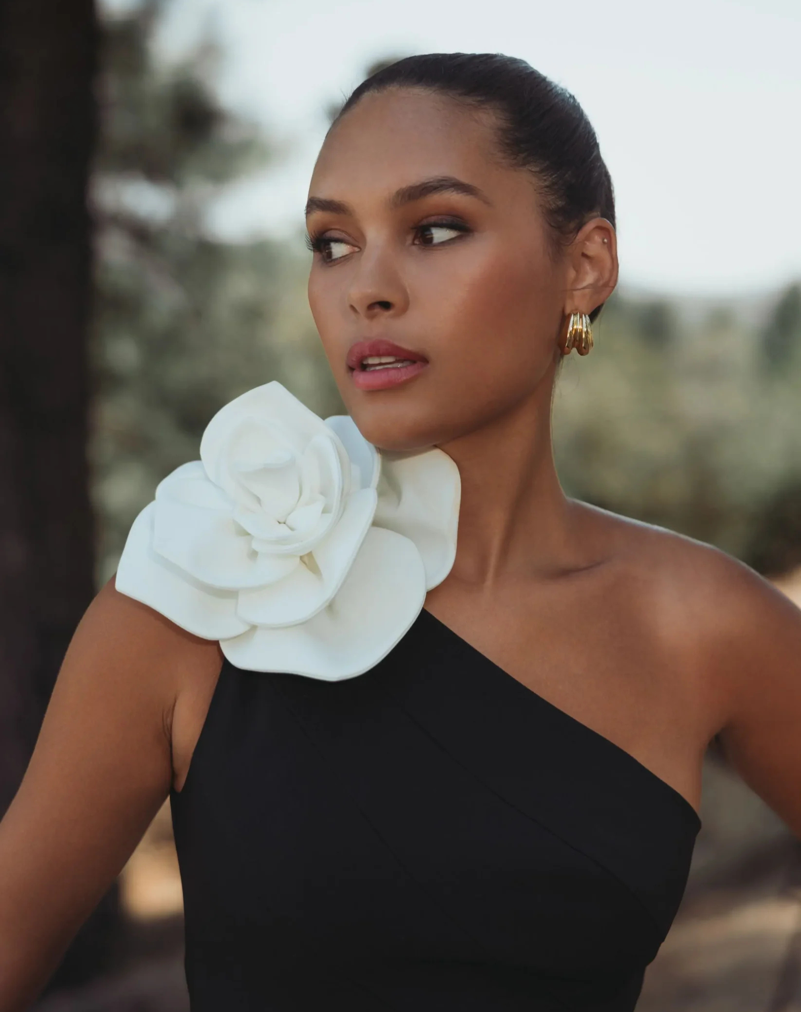 Mac Duggal One Shoulder Mermaid Gown With 3D Flower Black Ivory #2304