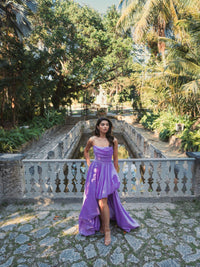 Strapless Ruched Hi Low Dress - Black