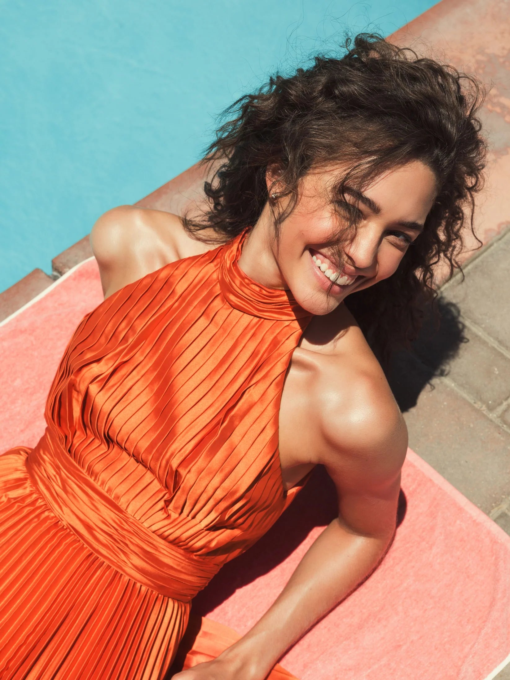 Pleated High Neck Satin Halter Gown - Sunet