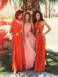 Pleated High Neck Satin Halter Gown - Sunet