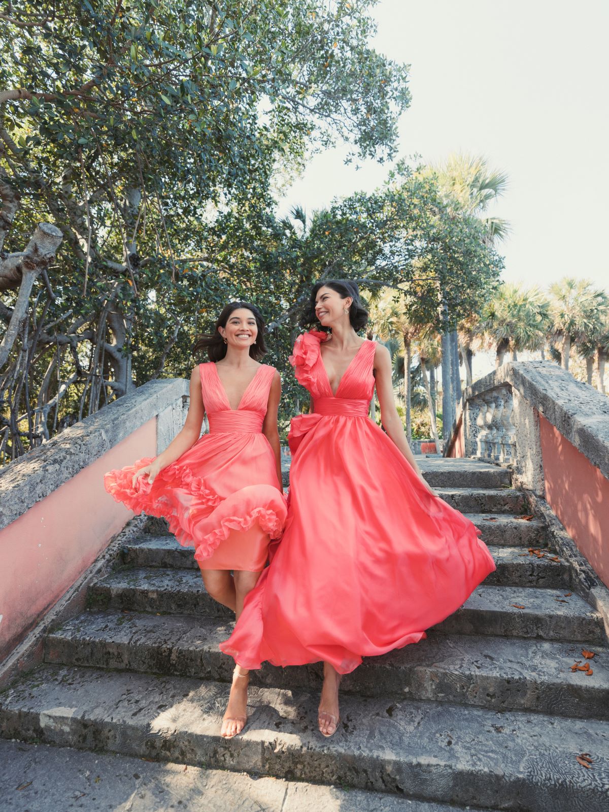 Shoulder Detail Ruffle A Line Gown - Coral
