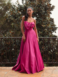 Pink Strapless Bow Ballgown - Hot Pink