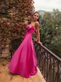 Pink Strapless Bow Ballgown - Hot Pink