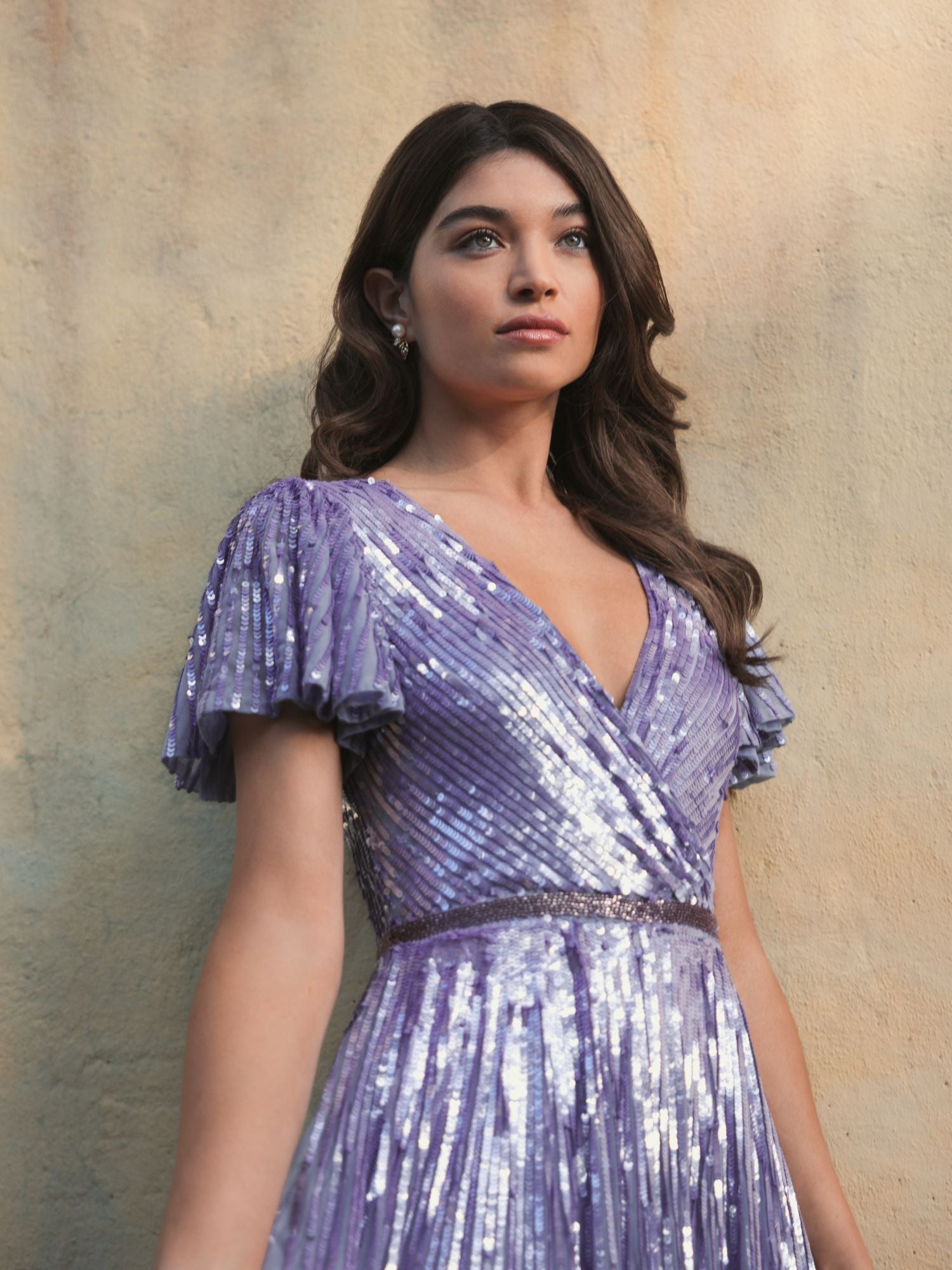 V Neck Sequin Gown - Lilac