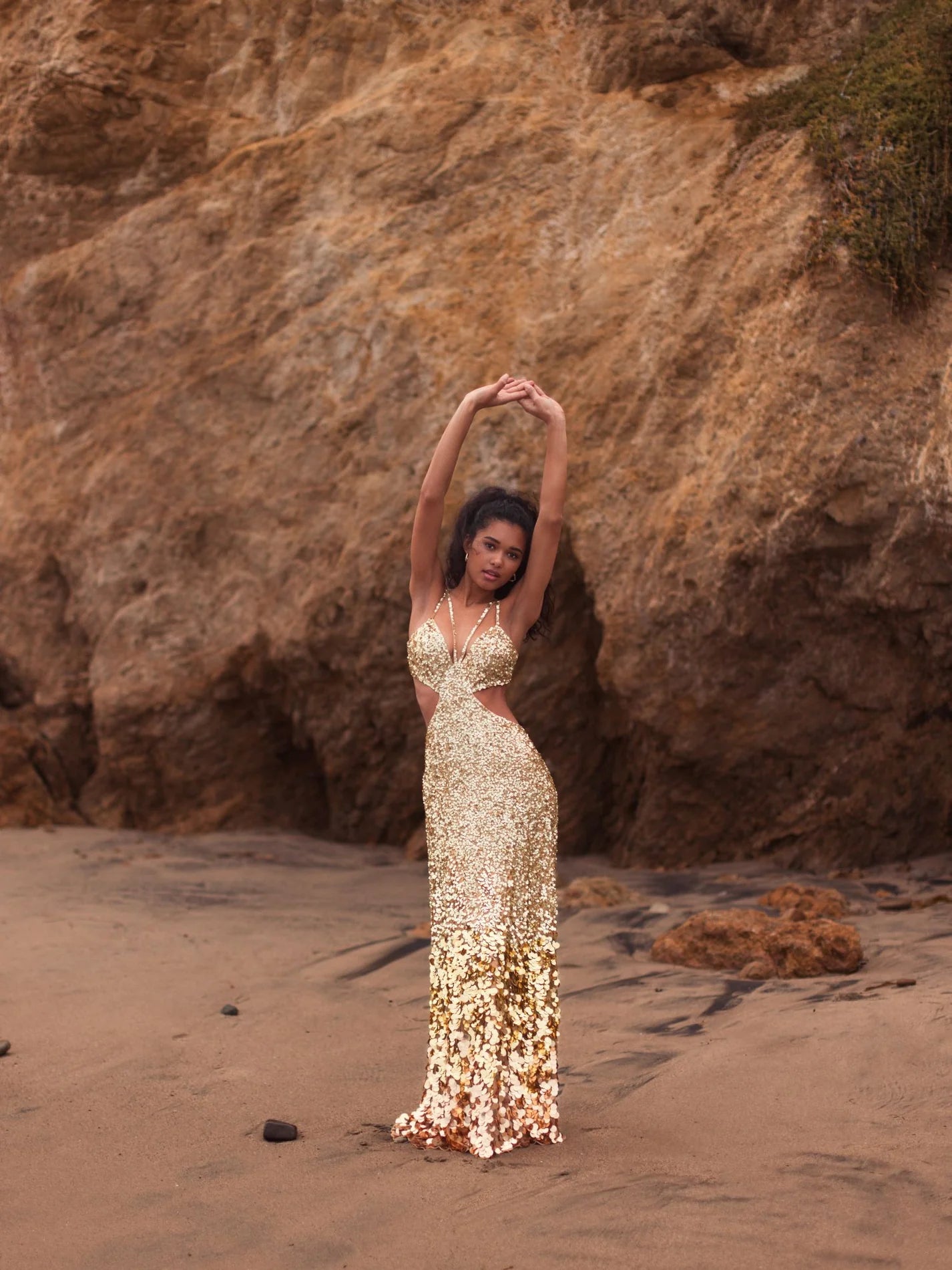 Cut out gold sequin ombre gown - Gold