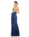 Mac Duggal Style #5484 Floral embellished halter gown - Blue sequin back