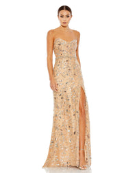 Mac Duggal Style #68049 Embellished sleeveless lace-up gown - Nude