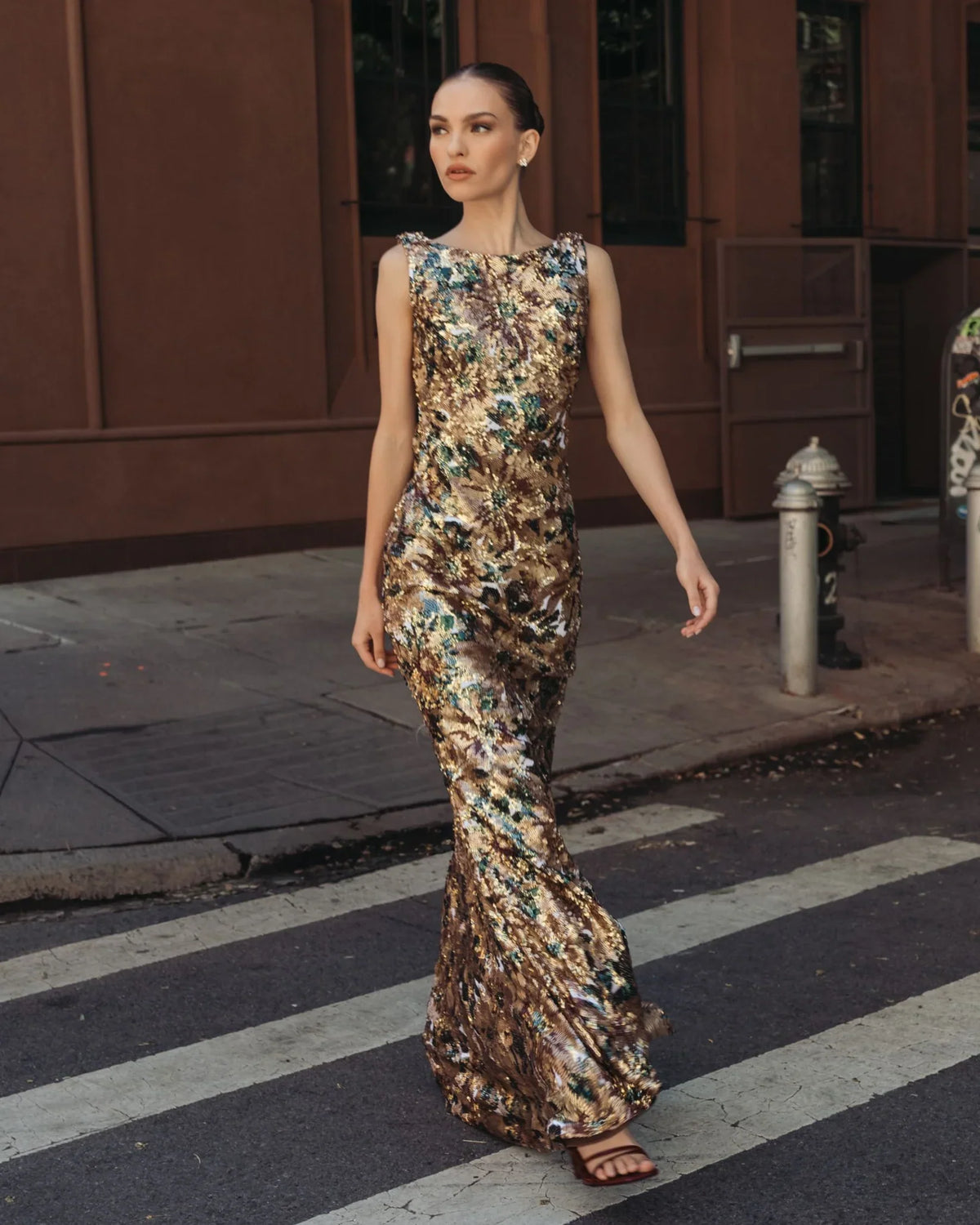 Black Multicolor Sequin Strapless Column Gown