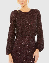 Mac Duggal #10044 blackberry beaded mesh close-up detail
