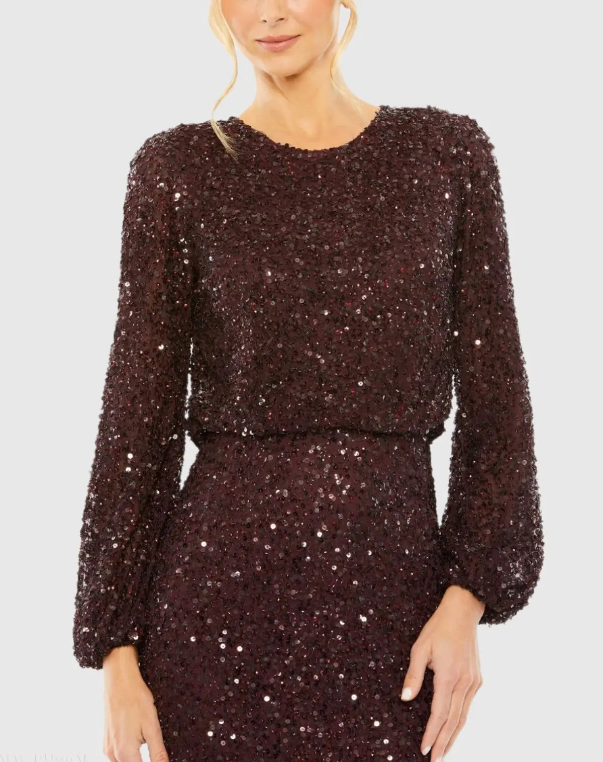 Mac Duggal #10044 blackberry beaded mesh close-up detail