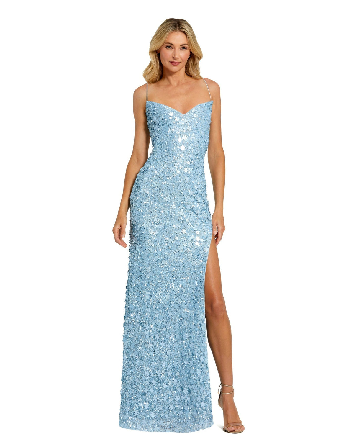 Embellished spaghetti strap gown with lace up black - Ice Blue