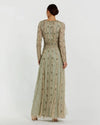 Embellished Mesh Long Sleeve A Line Gown - Nude Sage