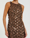 Mac Duggal Brown Sleeveless Sequin Fringe Column Gown Bronze #10079