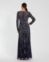 Long Sleeve Floral Embellished A-line Gown - Mocha