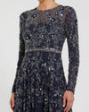 Long Sleeve Floral Embellished A-line Gown - Mocha