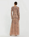 Long Sleeve Floral Embellished A-line Gown - Mocha