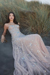 Pink Strapless Sweetheart Embellished Net Gown - Light Rose