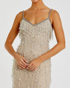 Beige V-Neck Column Gown - Nude