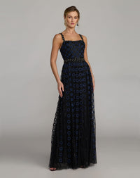 Black and Navy Sleeveless Embellished A-line Gown