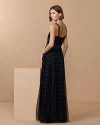 Black and Navy Sleeveless Embellished A-line Gown