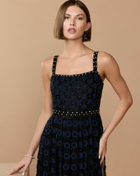 Black and Navy Sleeveless Embellished A-line Gown